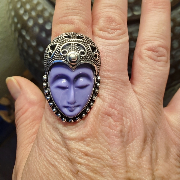 New Purple Carved Goddess Face 925 Silver Ring. - Picture 2 of 7